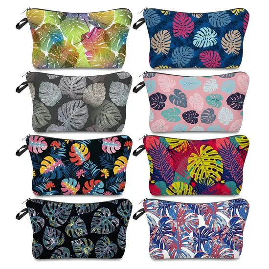 Fashion Retro Leaf Design Girls Pencil Pouch Travel Cosmetic Makeup Bag Custom