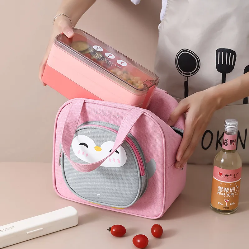 Oxford Cloth Cartoon Animal Lunch Cooler Bag Customizable Waterproof Insulation Lovely Little Penguin Bento Bag