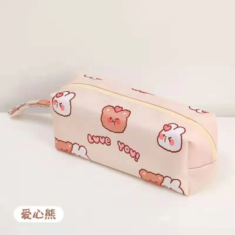 School Large Capacity Cute Cartoon Bear Zipper Pencil Case Canvas for Children
