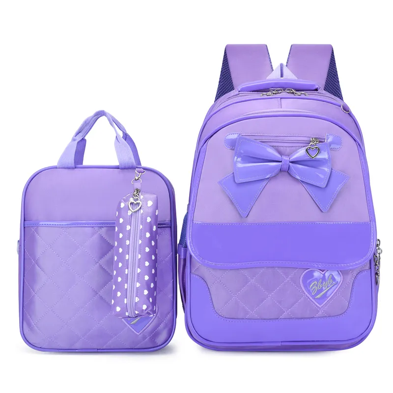 Fashion 3PCS Cute Pink Printing Polyester Backpack School Child Bag Set for Girl