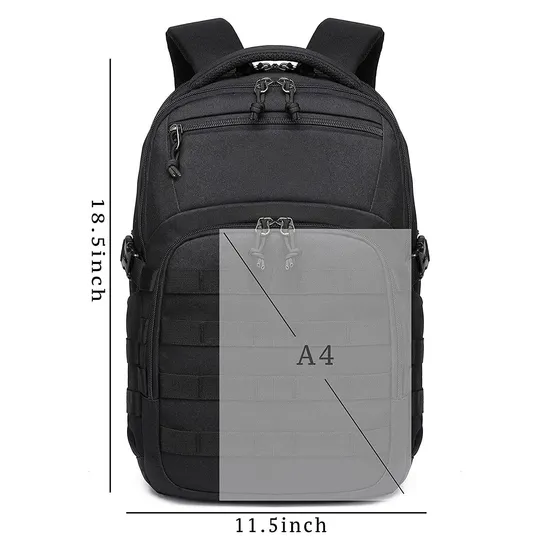 Black Polyester Waterproof Big Capacity Tactical Backpack Bags for Men Travel Outdoor