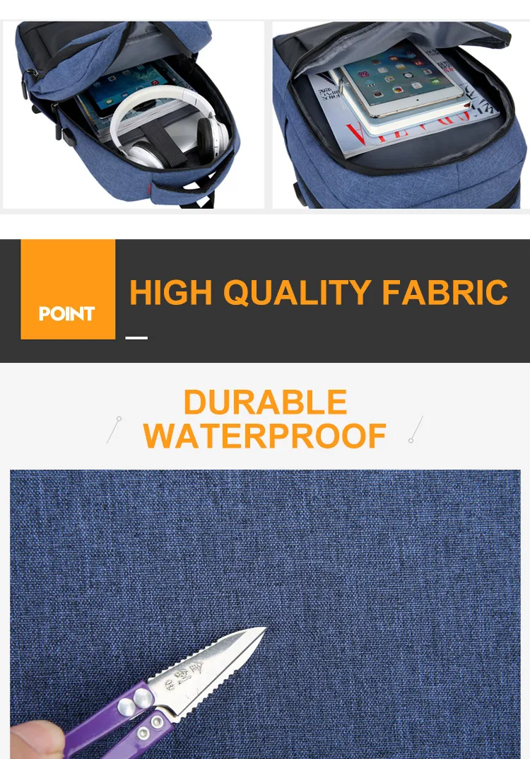 Men Woman Travelling USB Recharging 15.6 Inches Backbag Business Waterproof Laptop Backpack with USB