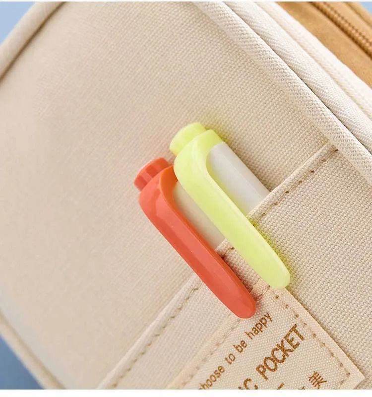 New Arrival Foldable Big Capacity Canvas Zipper Pencil Pouch Case Bag Stationery Organizers Compartments Cosmetic Makeup Bags