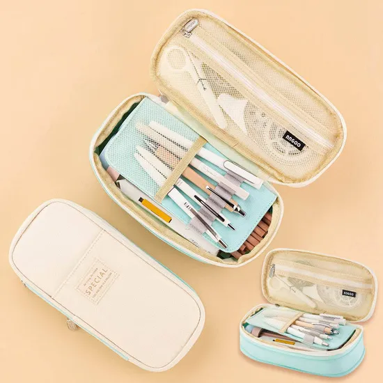 New Arrival Foldable Big Capacity Canvas Zipper Pencil Pouch Case Bag Stationery Organizers Compartments Cosmetic Makeup Bags