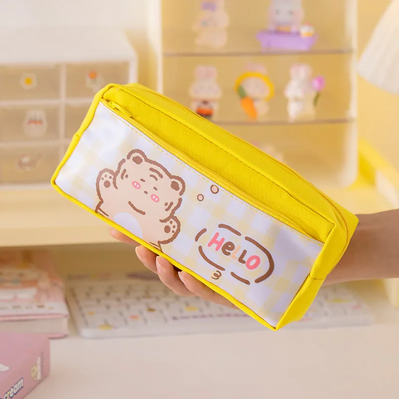 Large Capacity School Children Kawaii Cartoon Canvas Oxford Pencil Case with Zipper