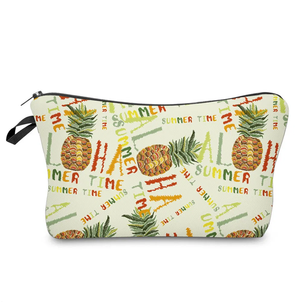 Wholesale Custom Pineapple Print Pencil Pouch Lady Cosmetic Bag with Logo
