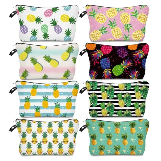 Wholesale Custom Pineapple Print Pencil Pouch Lady Cosmetic Bag with Logo