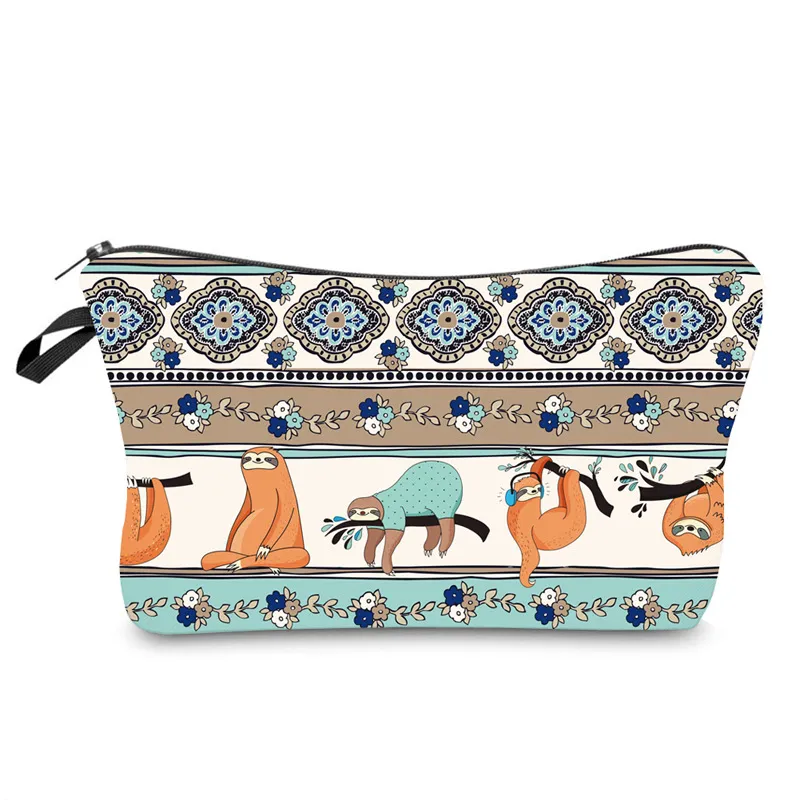 Wholesale Custom Cartoon Sloth Printing Girls Pencil Pouch Polyester Cosmetic Bags