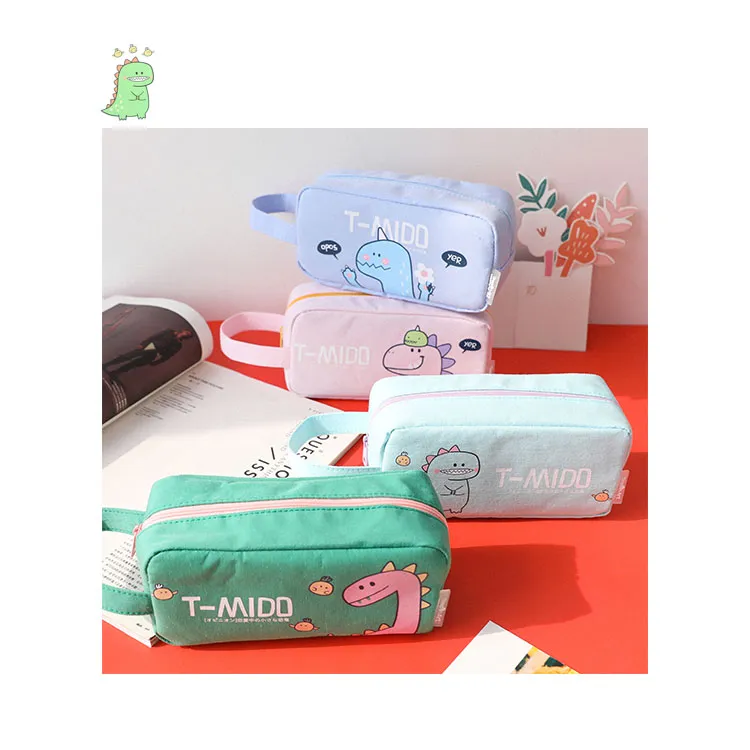 Wholesale Kids School Stationery Pen Bags Canvas Cartoon Dinosaur Pencil Case