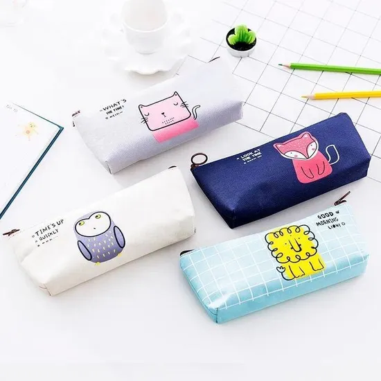 Wholesale School Cartoon Animal Zipper Canvas Pencil Case for Children