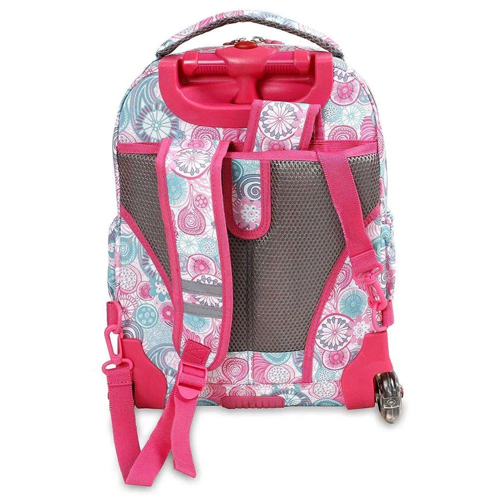 New Trolley School Bags Set with Lunch Box, Large Capacity School Bags Kids Backpack for Girl 600d Polyester Flower Legend