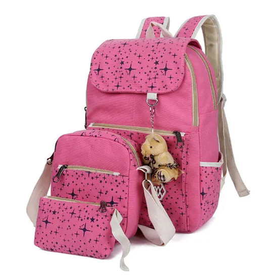 3PCS Casual Star Print Canvas Top Name Brand Kids School Bag Set