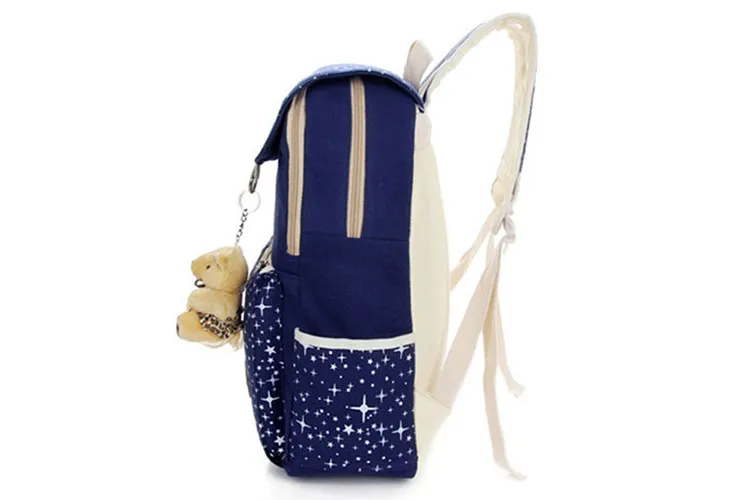 3PCS Casual Star Print Canvas Top Name Brand Kids School Bag Set