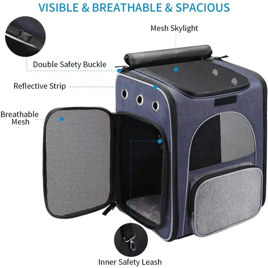 Pet Carrier Strap Foldable Sventilated Design Pet Travel Backpack with Internal Seat Belt for Travel Hiking Camping