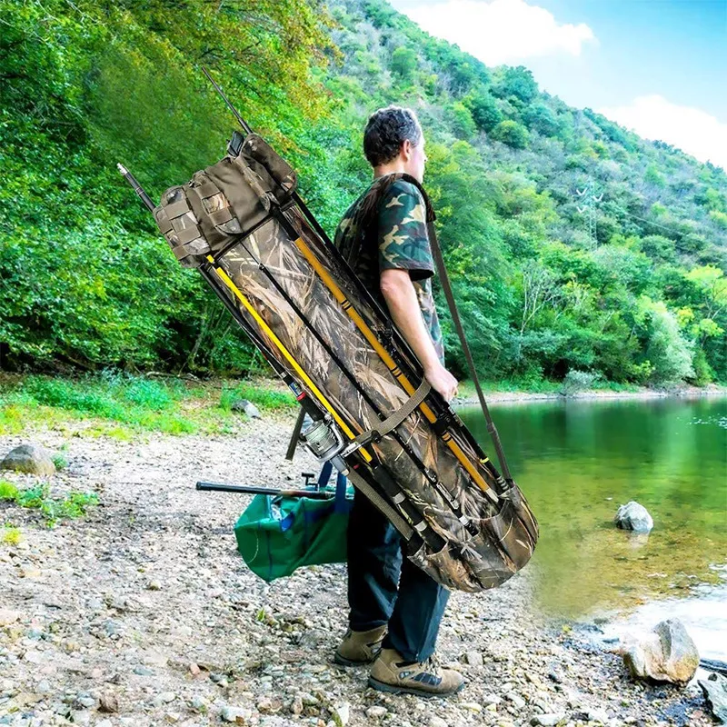 Factory Customized Canvas Fishing Rod Storage Bag Travel Handbag Large Capacity Fishing Bag
