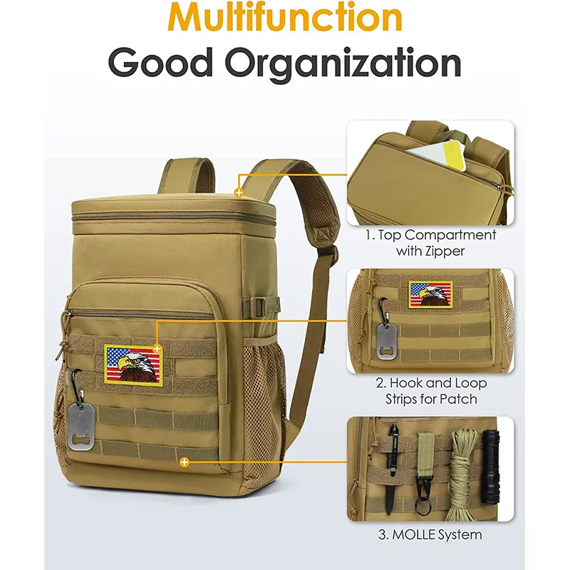 Customized Outdoor Picnic Tactics Camping Large Capacity Ice Pack Cooler Bag Storage Backpack