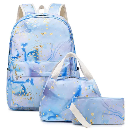 New Colorful Backpack for Primary and Secondary School Students Printed Schoolbag Women′s Three Piece Set