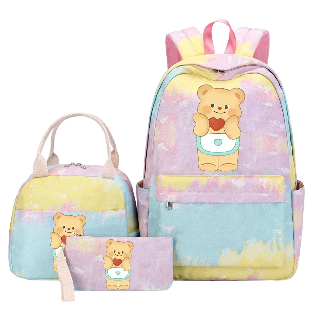 Butter Bear Student Children&prime;s Backpack Handbag Bento Bag Pencil Case 3-Piece Set