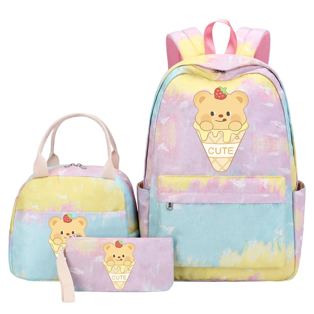 Butter Bear Student Children&prime;s Backpack Handbag Bento Bag Pencil Case 3-Piece Set