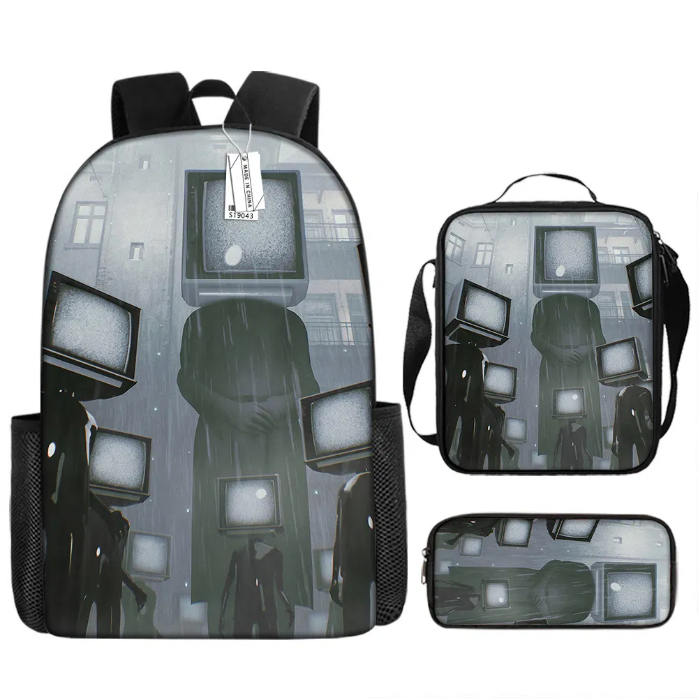 Skifidi Toilet Man Mock Book Bag for Primary and Secondary School Students Shoulder Bag Pen Bag Backpack Three Piece Set