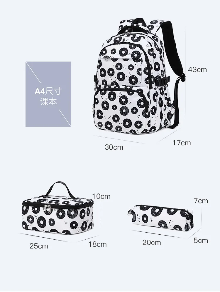 2024 New Cute Three Piece Set for Middle School Students with Printed Large Capacity Backpack