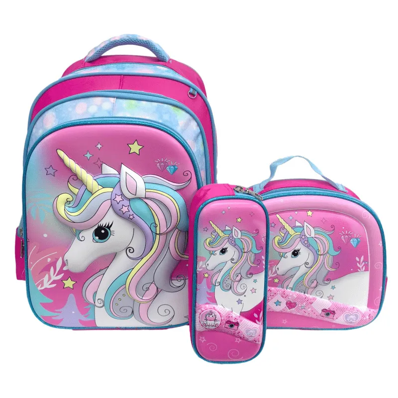 3D Three Piece Backpack Set Elementary School Student Wholesale Backpack with Lunch Bag and Pencil Bag