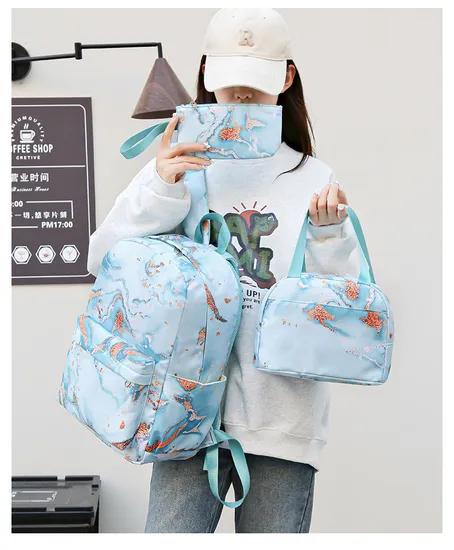 New Gradient Fashion Backpack for Junior and High School Students Three Piece Backpack Set