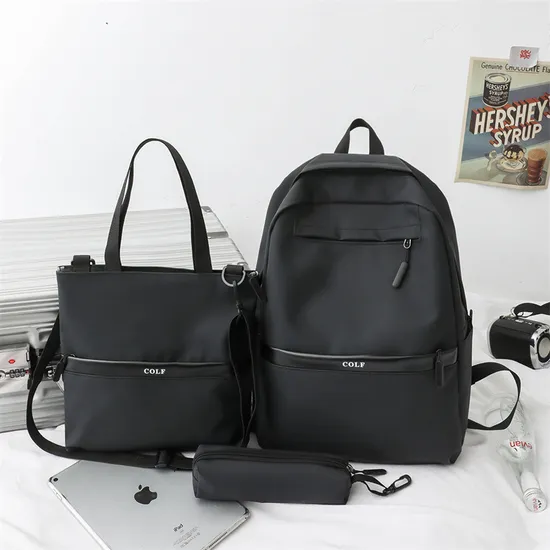 Trendy Fashionable Leather Film Large Capacity Middle School Student Three Piece Set Backpack
