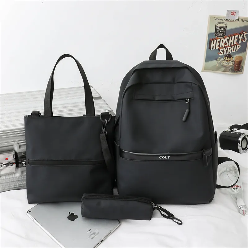Trendy Fashionable Leather Film Large Capacity Middle School Student Three Piece Set Backpack
