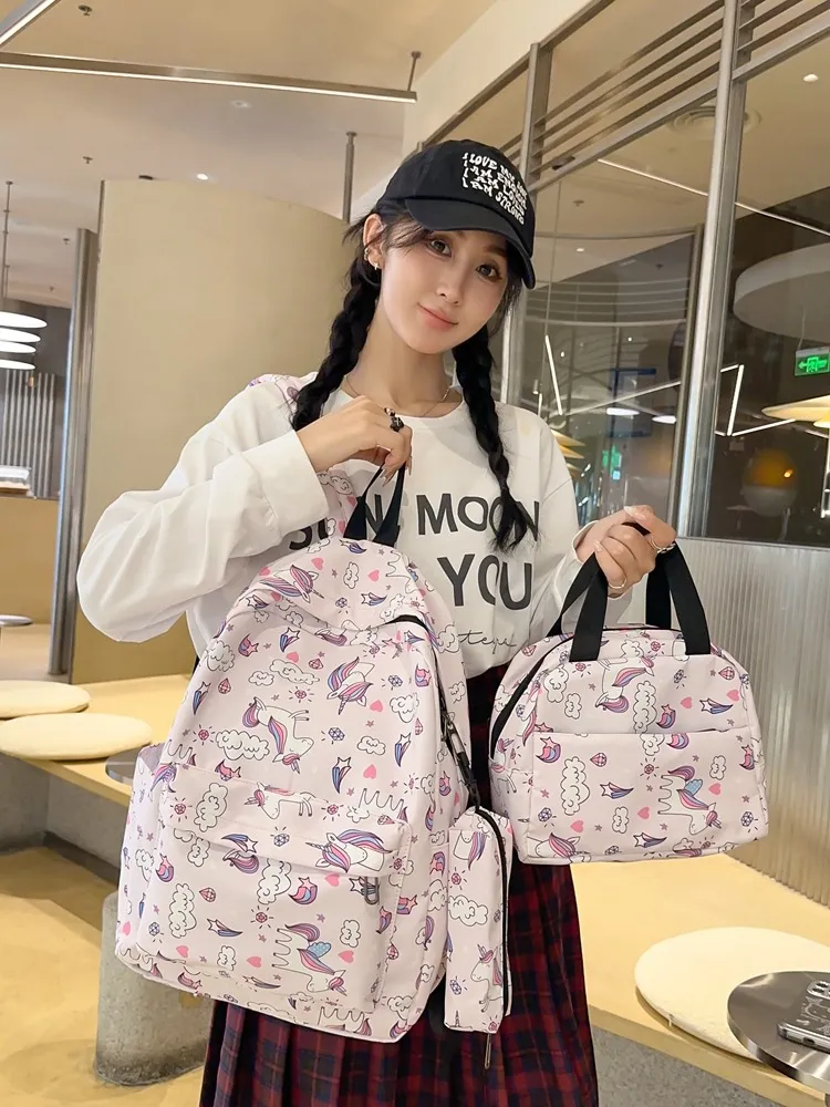 2024 New Printed Children&prime;s Backpack with Large Capacity Three Piece Set for Primary and Secondary School Students