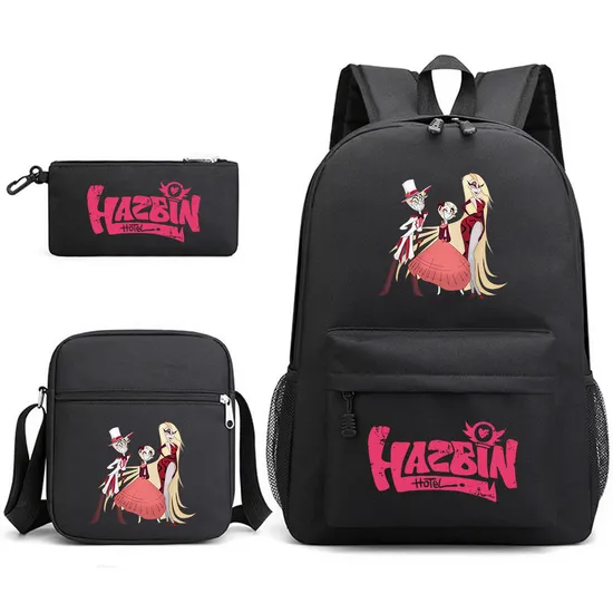 Schoolbags Around Hell Inn Anime Three Piece Schoolbag for Students Cartoon Printing Trend Backpack