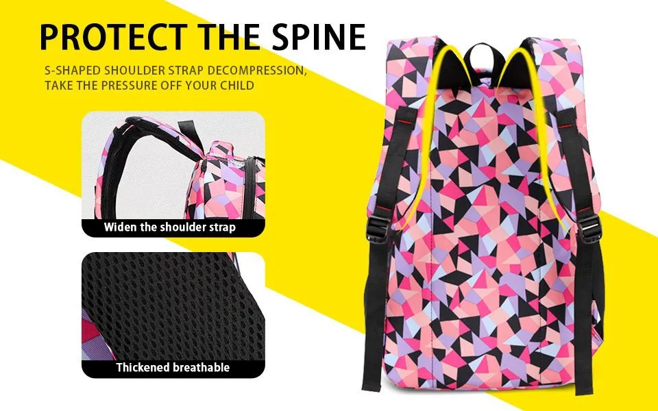 Three Piece Children Backpack Primary and Secondary School Girl Nylon Camouflage Backpack