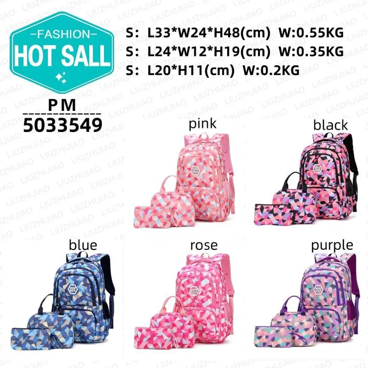 Three Piece Children Backpack Primary and Secondary School Girl Nylon Camouflage Backpack