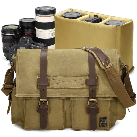 Men′s One Shoulder Crossbody Canvas Bag DSLR Photography Digital Camera Bag