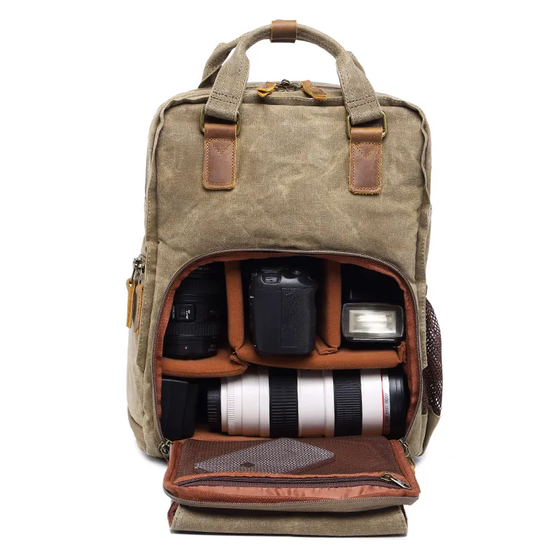 Camera Bag Wax Dyed Waterproof Canvas Leisure Backpack Photography Bag DSLR Digital Backpack