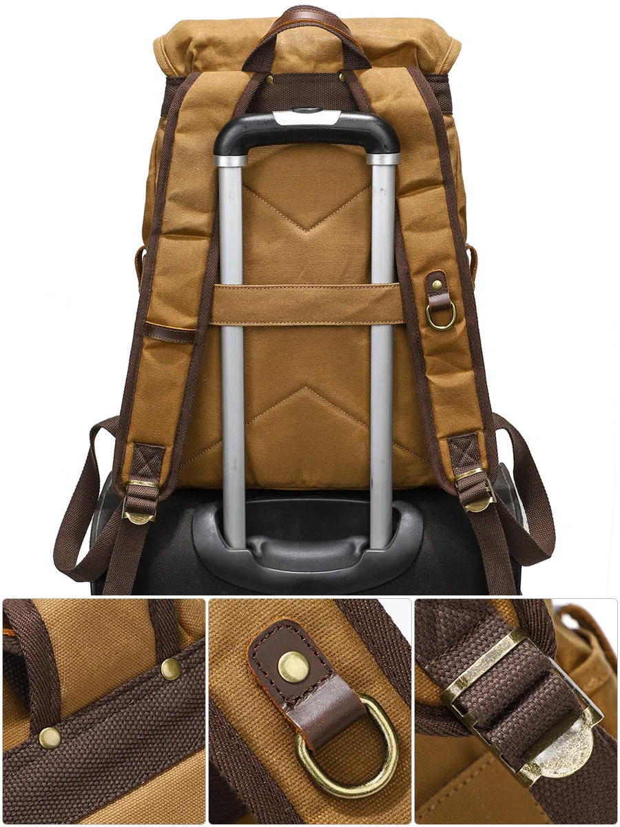 Retro Oil Wax Canvas Backpack Outdoor Waterproof Large Capacity Mountaineering Travel Multi Functional Backpack