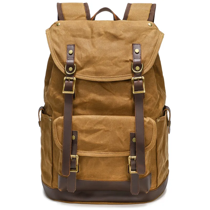 Retro Oil Wax Canvas Backpack Outdoor Waterproof Large Capacity Mountaineering Travel Multi Functional Backpack
