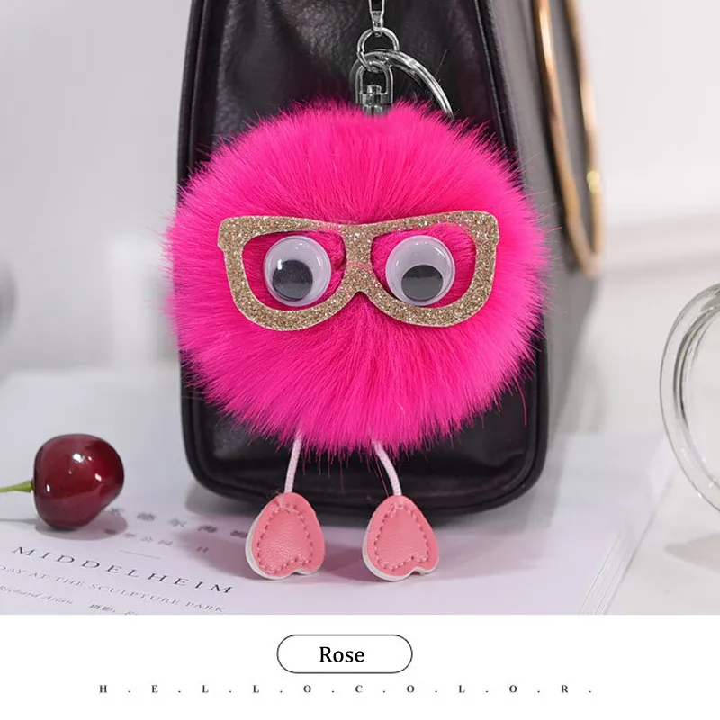POM POM Keychain 8cm Colored Bulk Fluffy Fur Puff Ball Key for Women Pompom Keychains