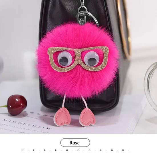 Puff Ball Owl Faux Fur POM POM Keychain Handbag Purse Jewelry Holder Keyring Backpack Pendants