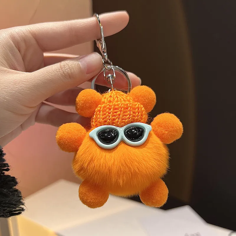 Wholesale Custom OEM 8cm Kawaii Rabbit Hair Little Coal Ball Car Keychain
