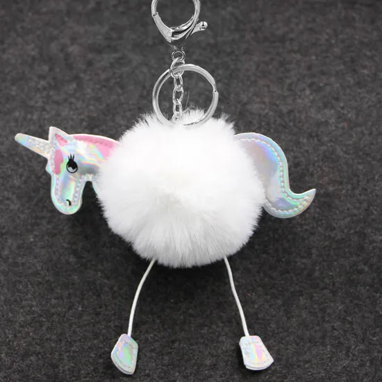 Keychain Rex Rabbit Hairball Pendant PU Leather Cartoon Plush Ladies Bag