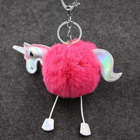 Keychain Rex Rabbit Hairball Pendant PU Leather Cartoon Plush Bag Manufacturers Wholesale