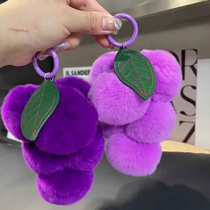 Creative Fruit Keyring Faux Rex Rabbit Fur Grape Pendant Cute Bag Accessories Key Chain