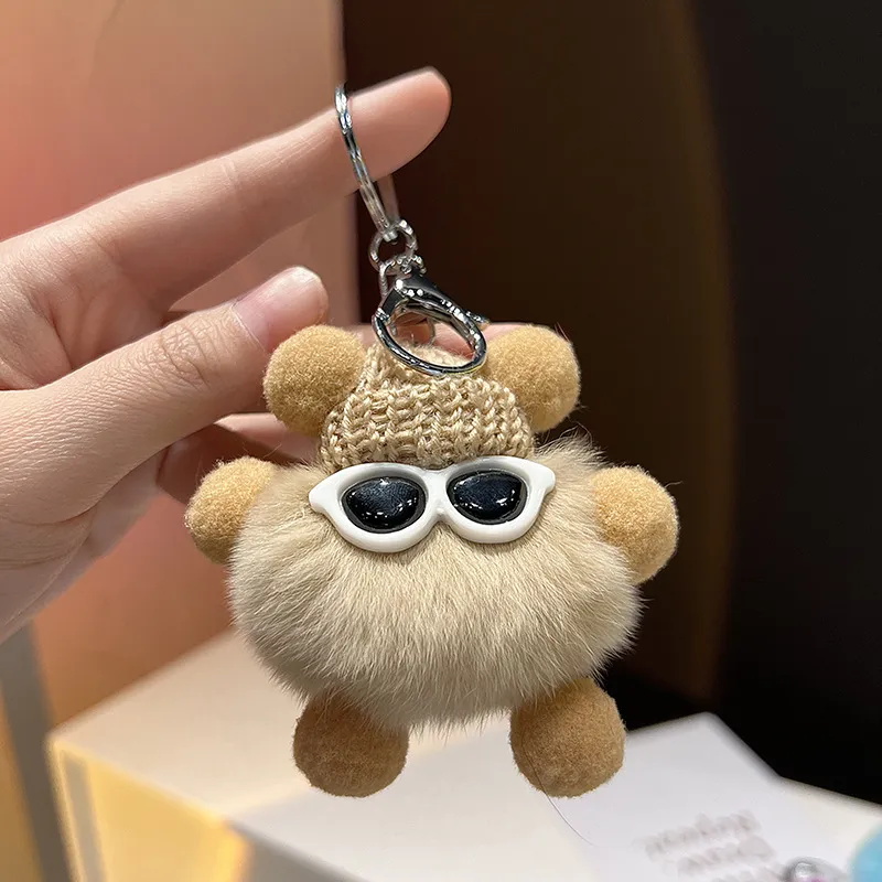 Wholesale Custom OEM 8cm Kawaii Rabbit Hair Little Coal Ball Car Keychain