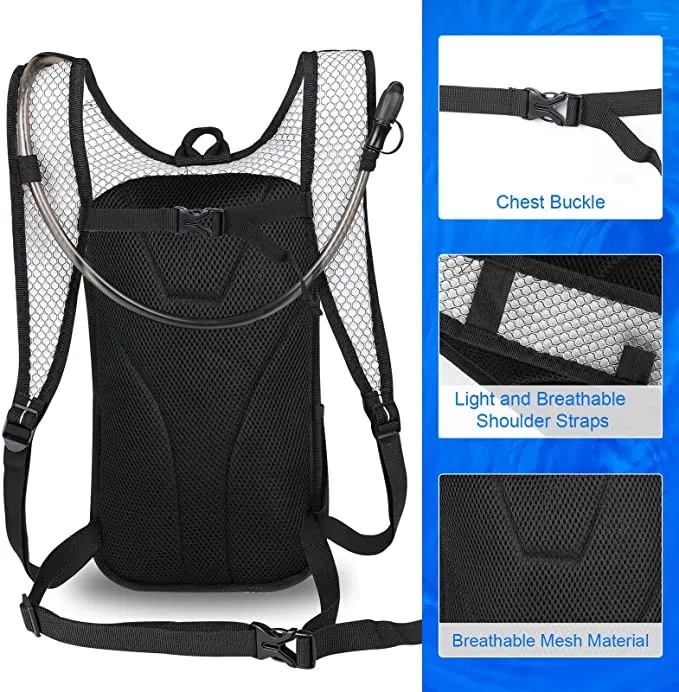 Hydration Backpack with 70oz Water Bladder 2 Waist Pouch Water Pack Lightweight Nylon Hydration Pack for Hiking Camping Cycling
