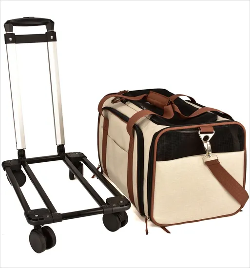 Pet Stroller with Detachable Carrier Pet Trolley Carrier with Wheels Expandable Bag