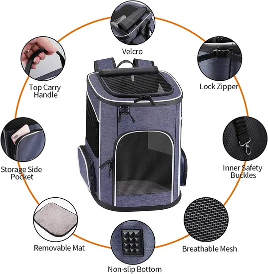 Custom Pet Carrier Strap Foldable Travel Backpack with Internal Seat Belt
