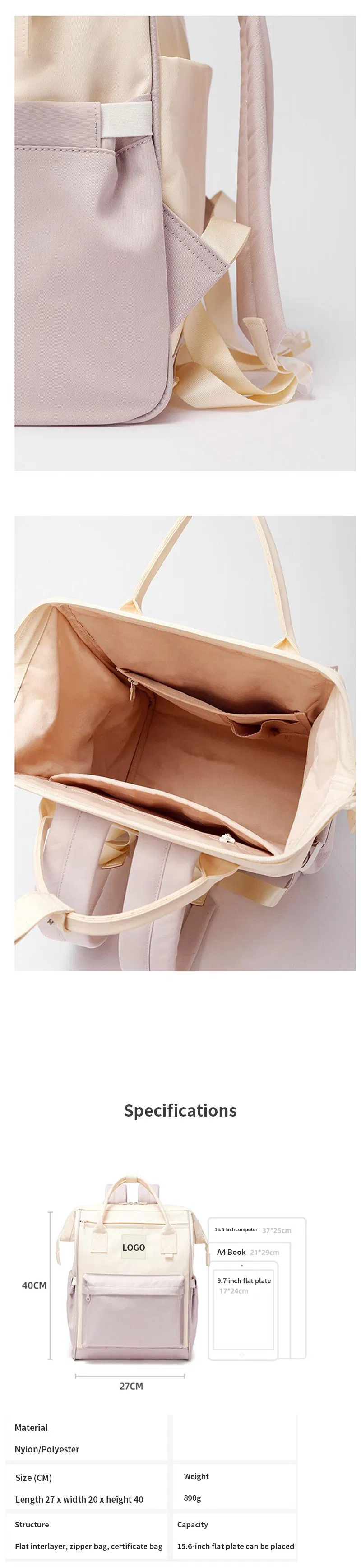 Factory Cute Fashion Custom Waterproof Nylon Travel Sports Laptop Backpack Women School Bags Backpack