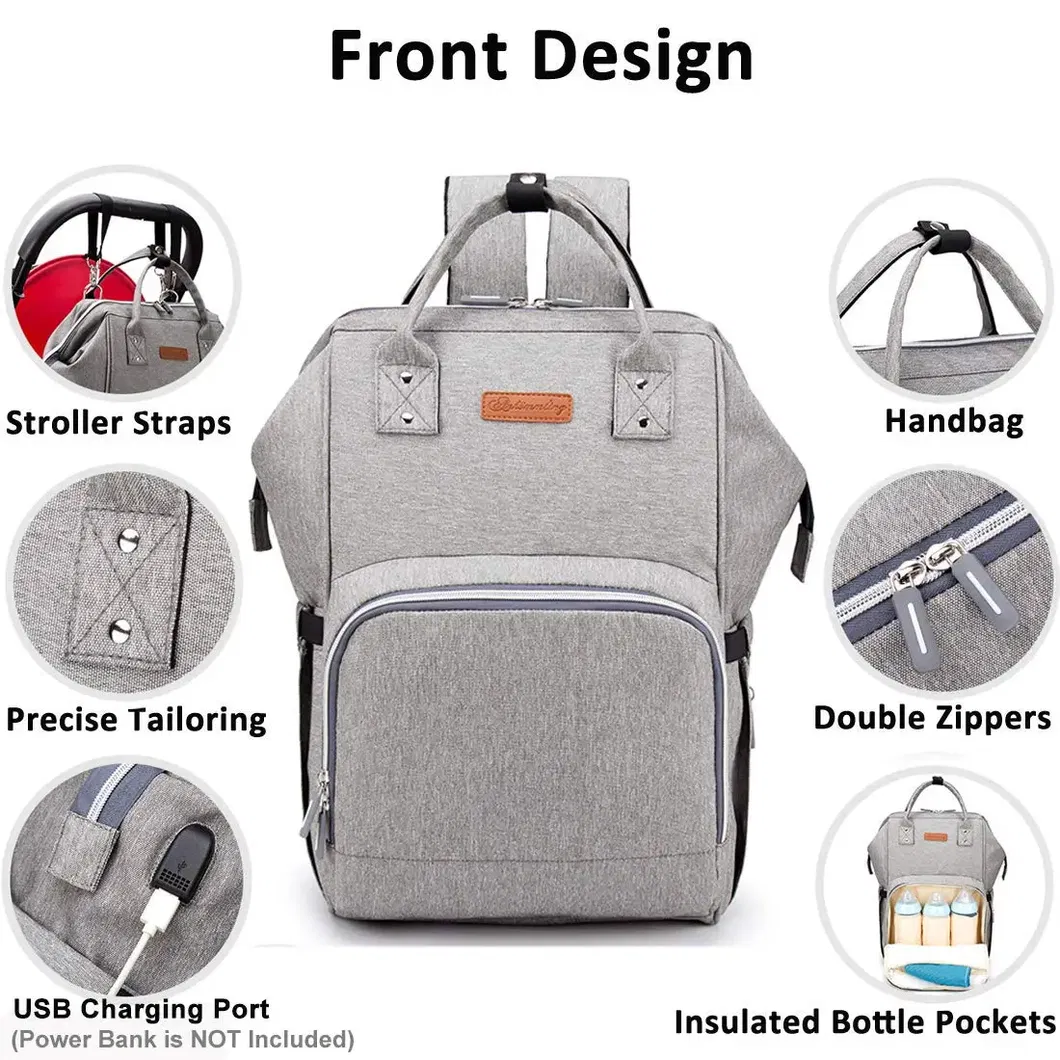 Factory Custom Diaper Bag Backpack Versatile Travel Backpack with USB Charging Port Insulated Pocket