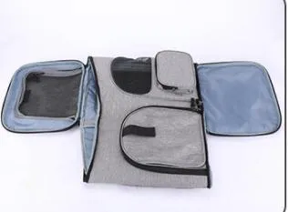 Custom Logo Foldable Portable Collapsible Puppy Black Grey Petcarrier Bag
